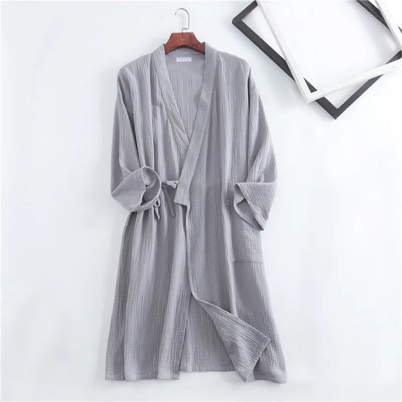 New Spring And Autumn Japanese Kimono Robe Couple Cotton Crepe Bathrobe Men And Women Kimono Robe Robes For Women Sleepwear - Matrix-studios.com