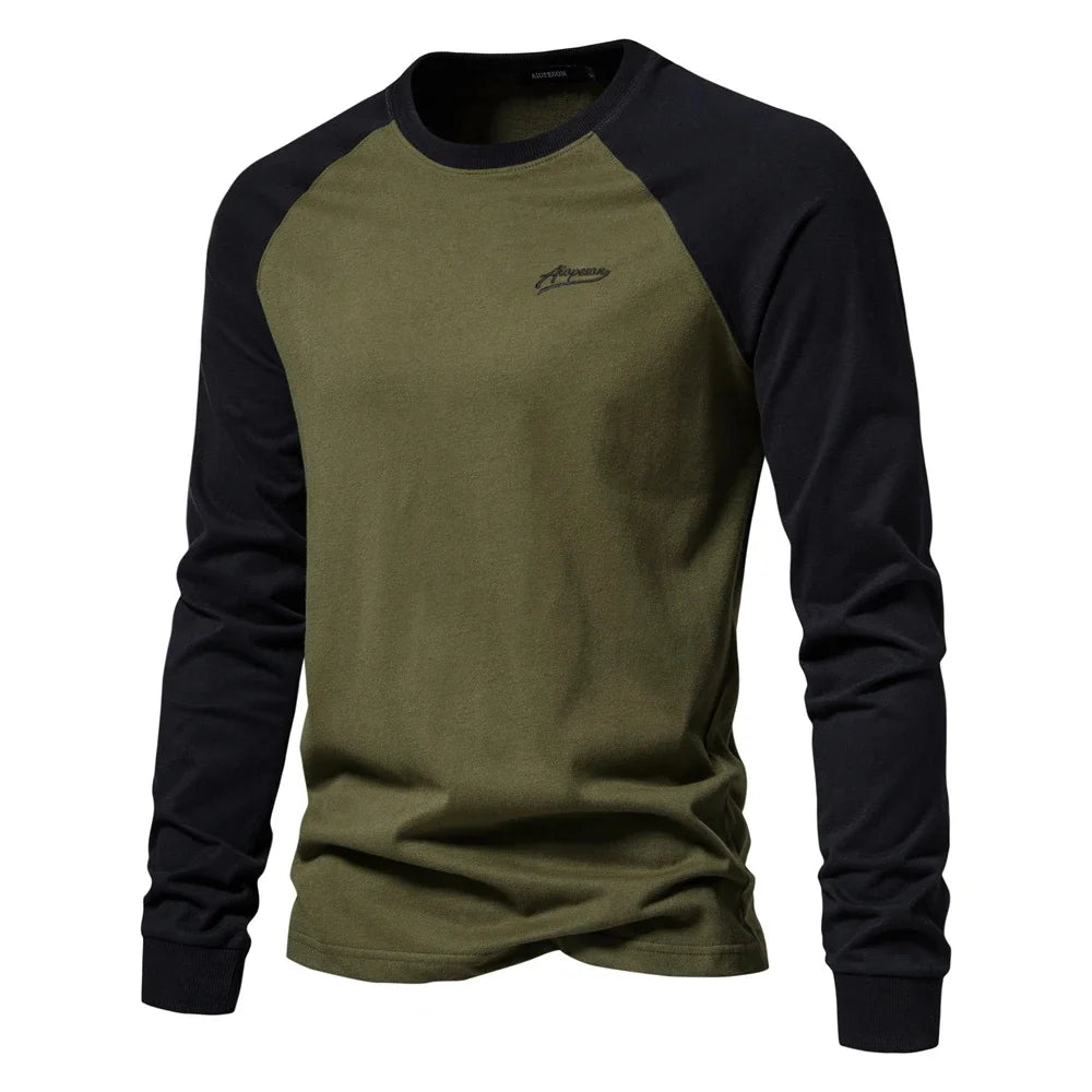 AIOPESON Men's T-shirts 100% Cotton Long Sleeve O-neck Pactwork Casual T Shirts for Men New Spring Designer Tees Men Clothing - Matrix Studios