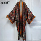 WINYI Summer Bohemian Kimono Beach Cover-Up Swim Suit Elegant African Women Boho Cardigan Sexy Holiday Long Sleeve Beach Dress - Matrix Studios