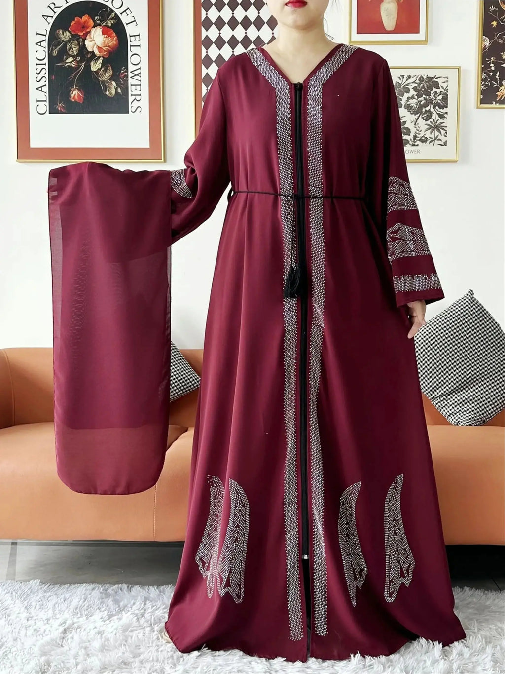 New Women Elegant Dress Chiffon Open Abaya with Zipper Muslim Women Dress Islamic Clothing Cardigan Abaya Women Muslim Dress - Matrix-studios.com