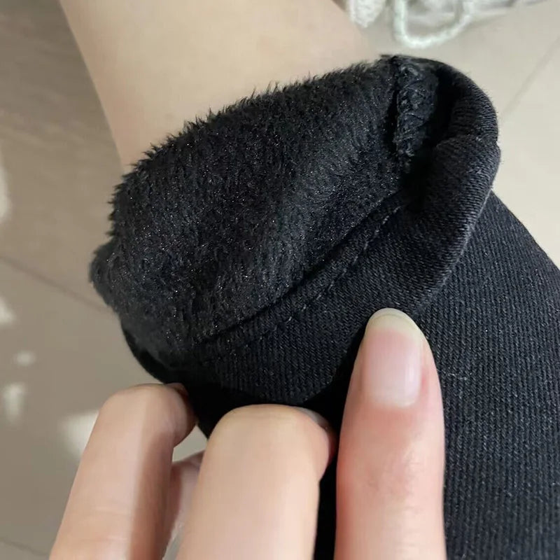 Women Thermal Skinny Jeans Mom Winter Warm Plush Stretch Jeans Lady Fleece Snow Denim Pants Student Pencil Straight Leg Trousers - Matrix-studios.com