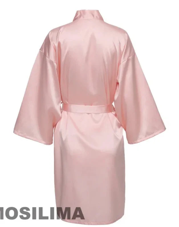 Wedding Party Team Bride Robe With Black Letters Kimono Satin Pajamas Bridesmaid Bathrobe SP2000 - Matrix-studios.com