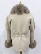 ZADORIN Autumn Winter Women Faux Fur Coat Luxury Knitted Sweater Fur Cardigan Detachable Collar White Pink Jacket Faux Fur Coats - Matrix Studios
