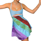 2024 New Women’s Casual Sweet Suspender A-line Dress Fashion Contrast Color U-neck Hollow Short Dress - Matrix-studios.com