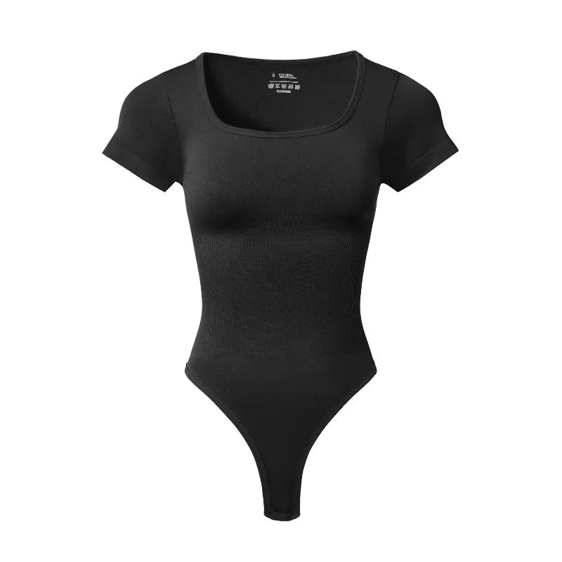 Women Plus Size Square Neck Short Sleeve Bodysuit Tummy Control Body Shaper Seamless Slimming Fashion Shapewear Jumpsuit - Matrix Studios