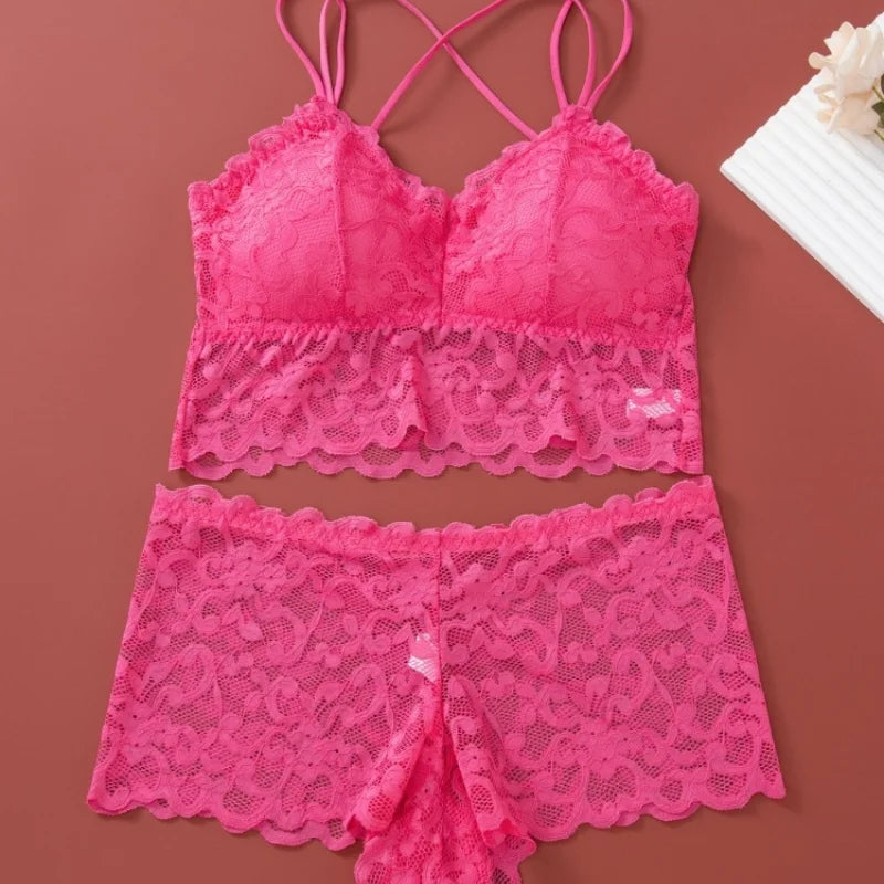 Women's Lace Non-wire Bra And Panties Set Transparent Low Rise Briefs Ultra-thin Comfort Underwear Female Bralette Lingerie Set - Matrix-studios.com