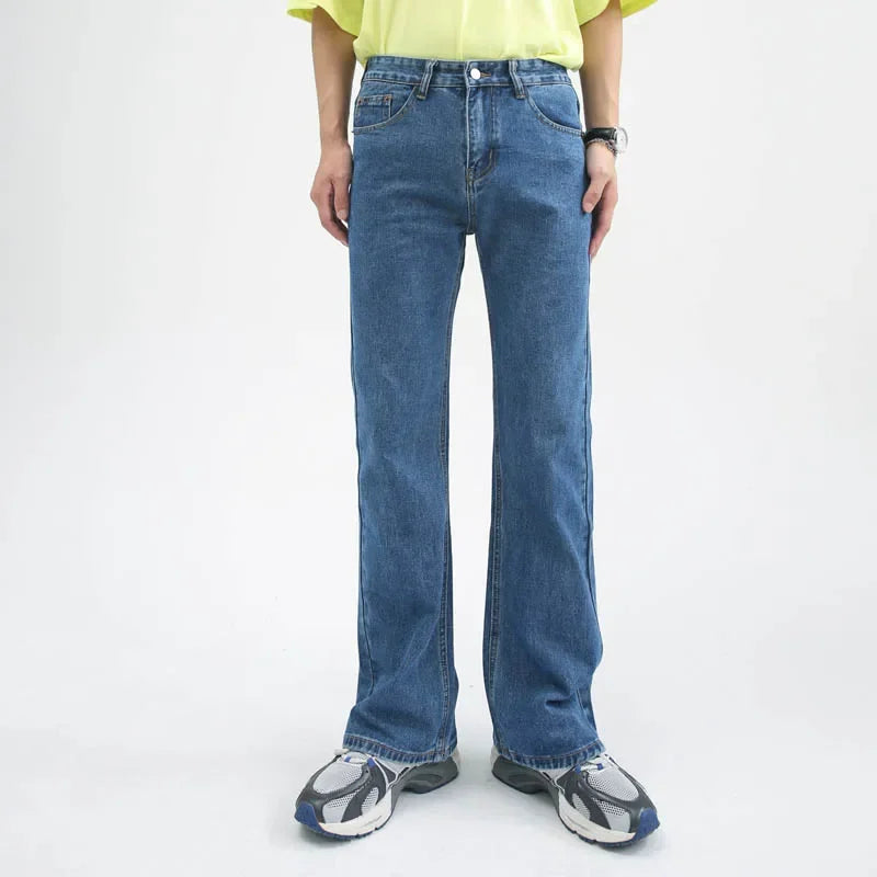 Men High Street Hip Hop Casual Small Flare Denim Jeans Pant Male Japan Korea Style Streetwear Vintage Denim Trousers Pant - Matrix Studios