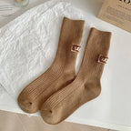 5/10 Pairs Socks Women Luxury Designer Cashmere Wool Sock Solid Warm Thick Pile Embroidered Logo Mid-Calf female Snow Boot Socks - Matrix Studios
