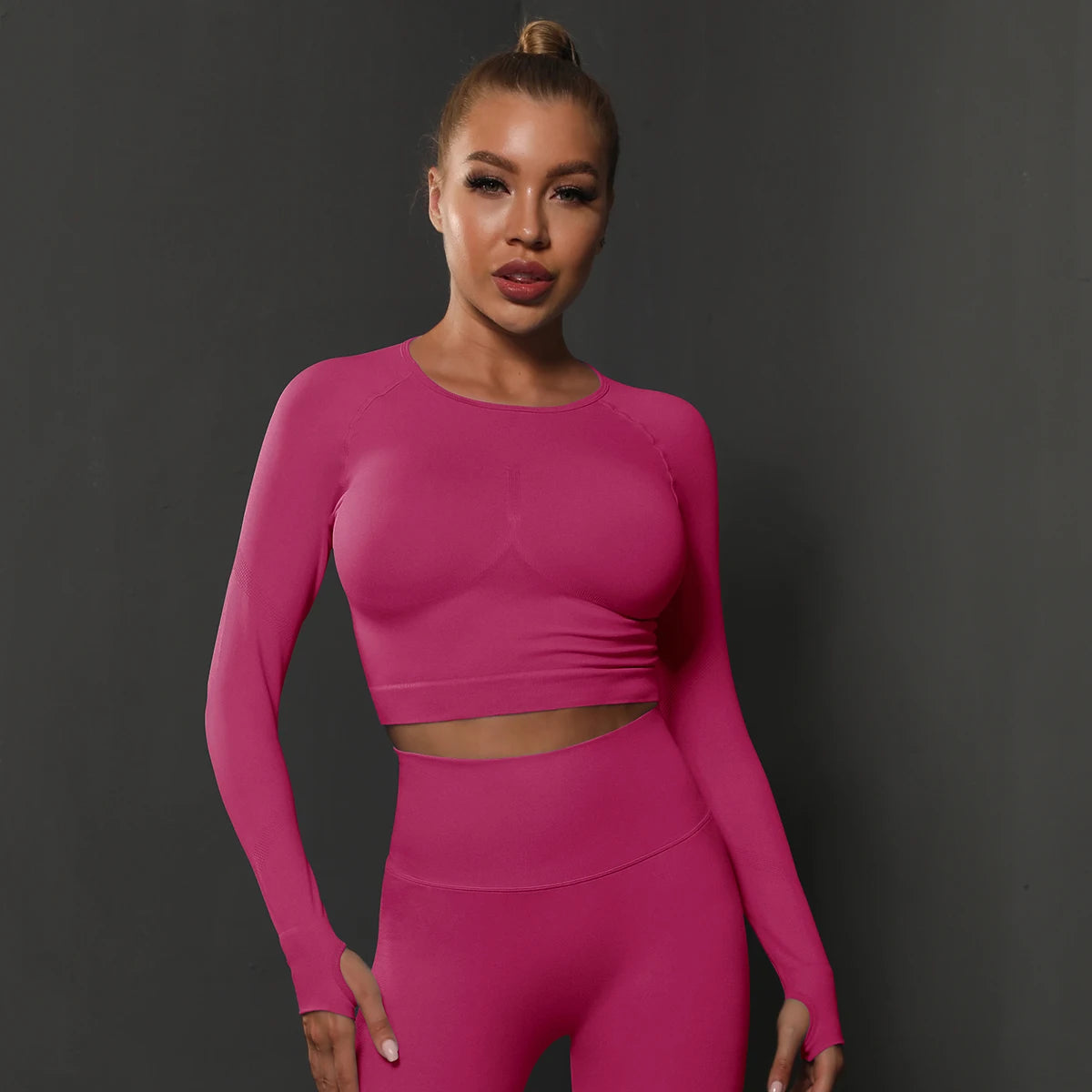 2Pcs Women Sets Energy Seamless Gym Suits Bubble Butt Sports Pants+Long Sleeve Shirts Push Up Running Sets Tracksuits Tights Set - Matrix-studios.com