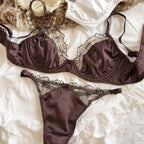 French Ultra Thin Women Lingerie Set Sexy Satin Lace Splicing Comfort Bras Leopard Print Temptation Bra and Thong Sets Underwear - Matrix-studios.com
