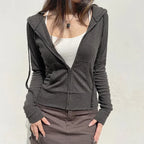 Casual Streetwear Basic Hooded Pockets Sweatshirt Tracksuit Solid Long Sleeve Hoodies Women 2024 Autumn Spring Fashion - Matrix Studios