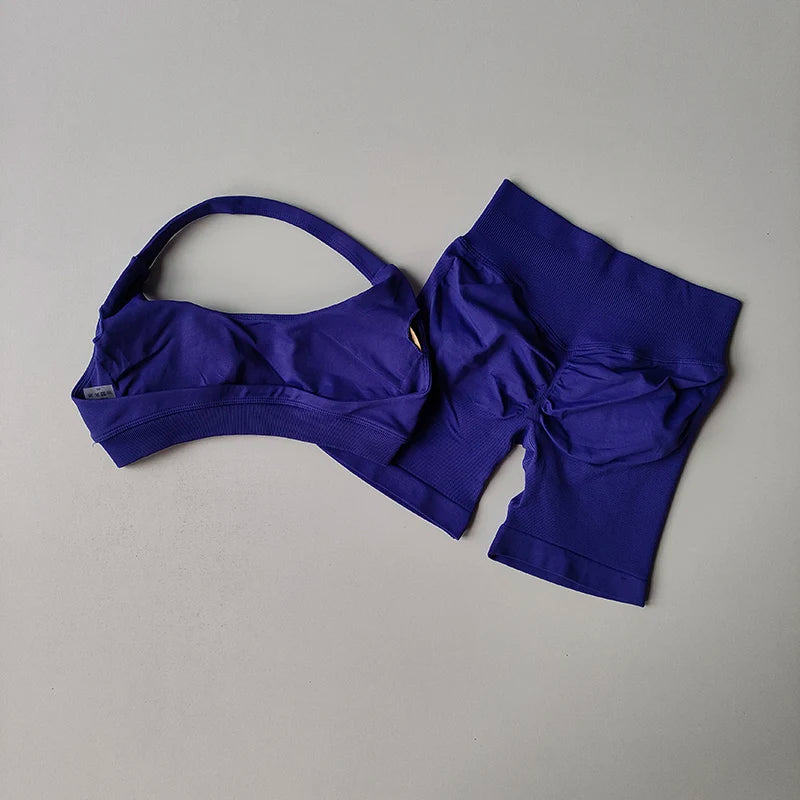 Sexy Halter Neck Beautiful Back High Waist Peach Sports Bras Shorts Suit Pilates Gathering Yoga Vest Training Fitness Bra Sets - Matrix-studios.com