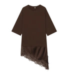 MUJER Polo Lace Women's T-shirt Asymmetric Tank Tops for Woman Short Sleeve Funny Woman T-shirts Streetwear Casual Tops Ladies - Matrix-studios.com