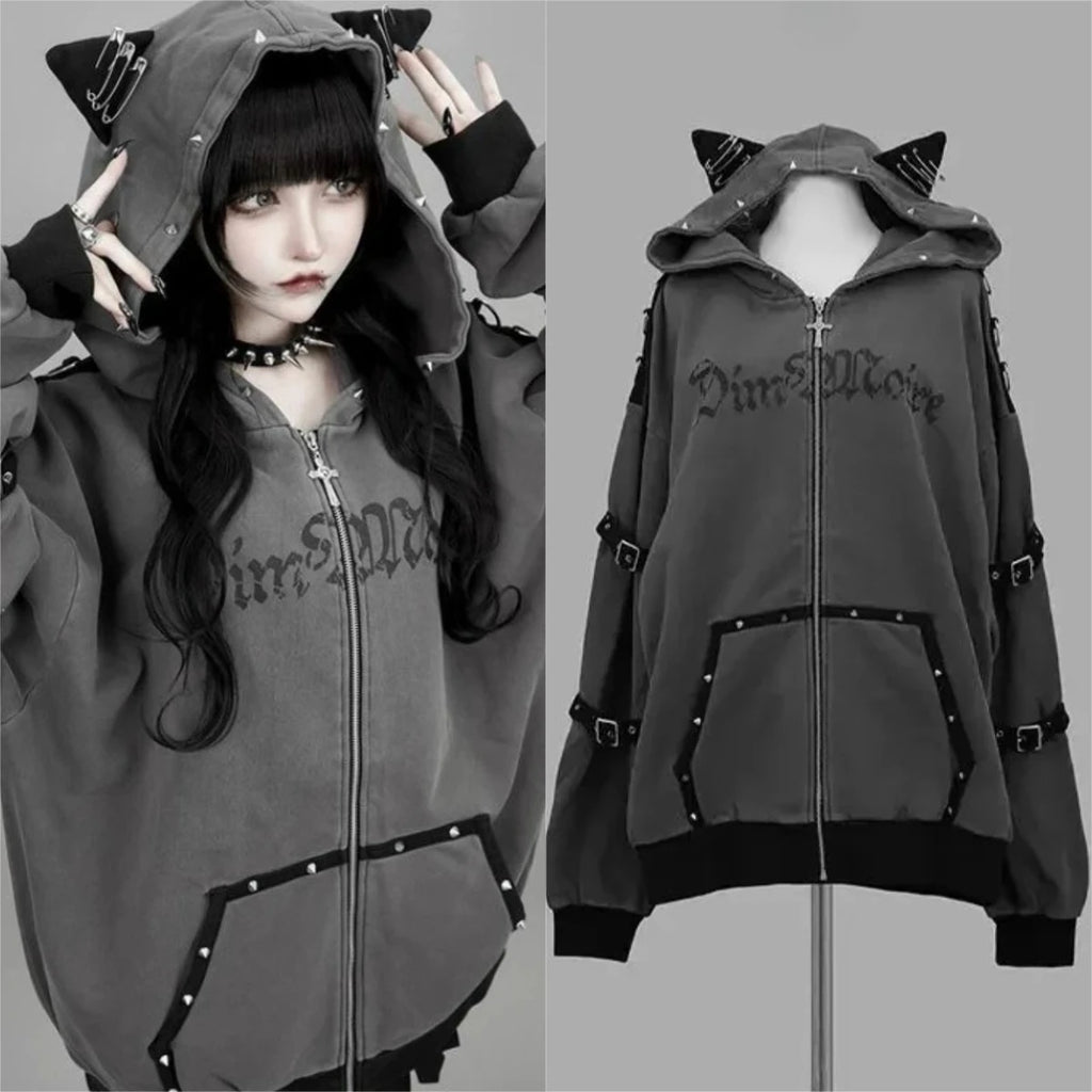 Japanese Sweet Coats Y2K Clothing Hoodie Women Tops Autumn and Winter Color Match Splicing with Thick Velvet Cardigan Jackets - Matrix Studios