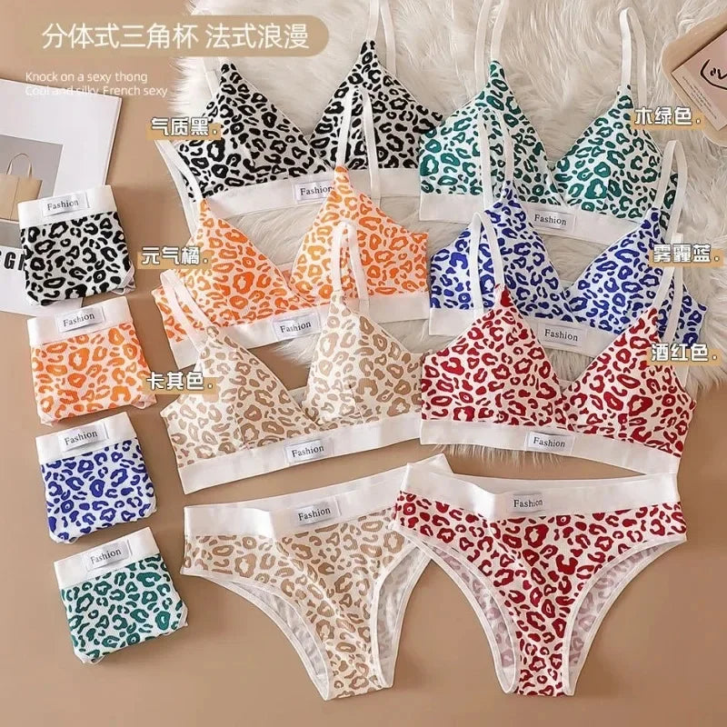 Summer New Women's Leopard Print Traceless and Steel Rim Bra Adjustable Shoulder Strap Back Women's Underwear Set - Matrix-studios.com