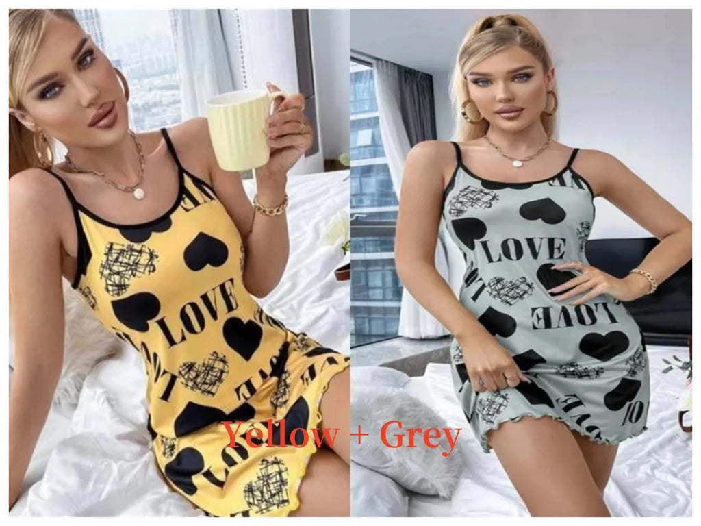 Summer New Women's Nightgown Beauty Back Thin Section Of Home Wear Sexy Halter Short Skirt Love Cartoon Cute Printing Pajamas - Matrix-studios.com