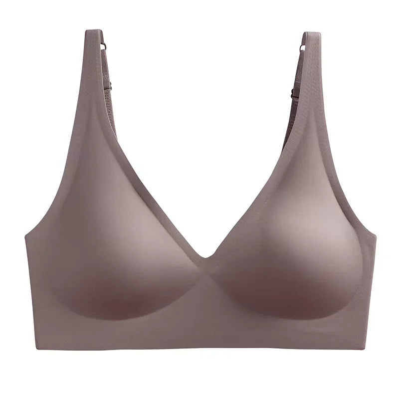Soft Support Jelly Glue French Deep V Underwear Women's No Steel Ring Small Chest Gathered Comfortable Adjustment Seamless Bra - Matrix Studios