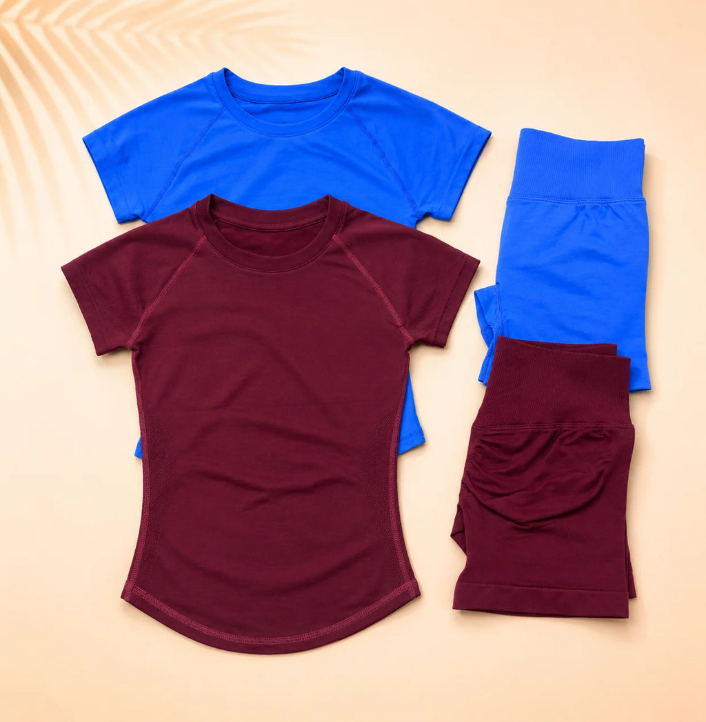 Women Short Sleeve Yoga Set Gym Workout Outfit Fitness Activewear Seamless Sportswear Running Exercise Shorts Set