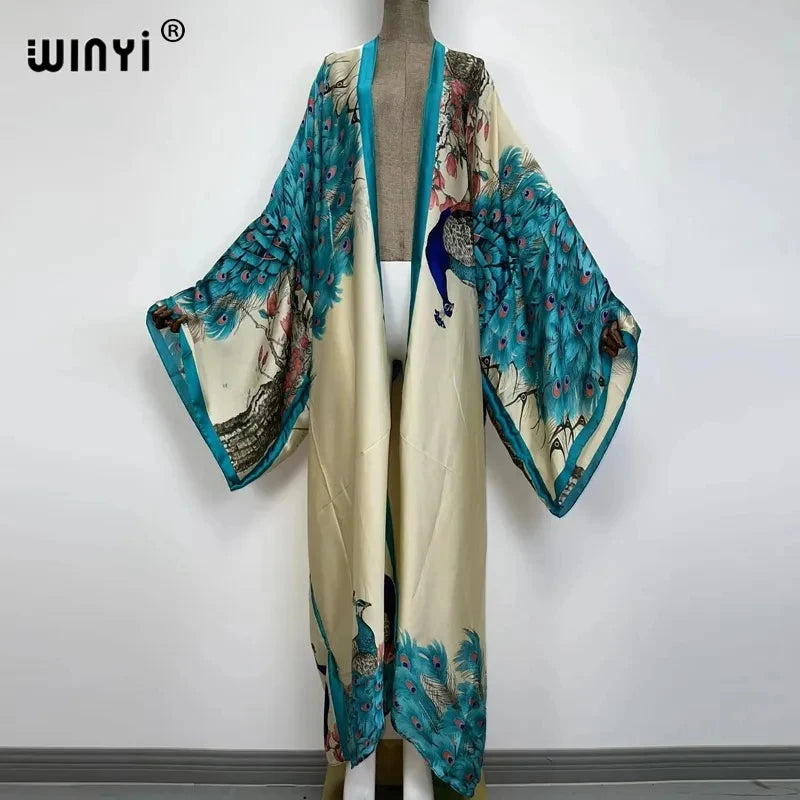 WINYI 2026 Summer Women Cardigan stitch Cocktail sexy Boho Maxi African Holiday Batwing Sleeve Silk feeling Robe kimono kaftan - Matrix Studios