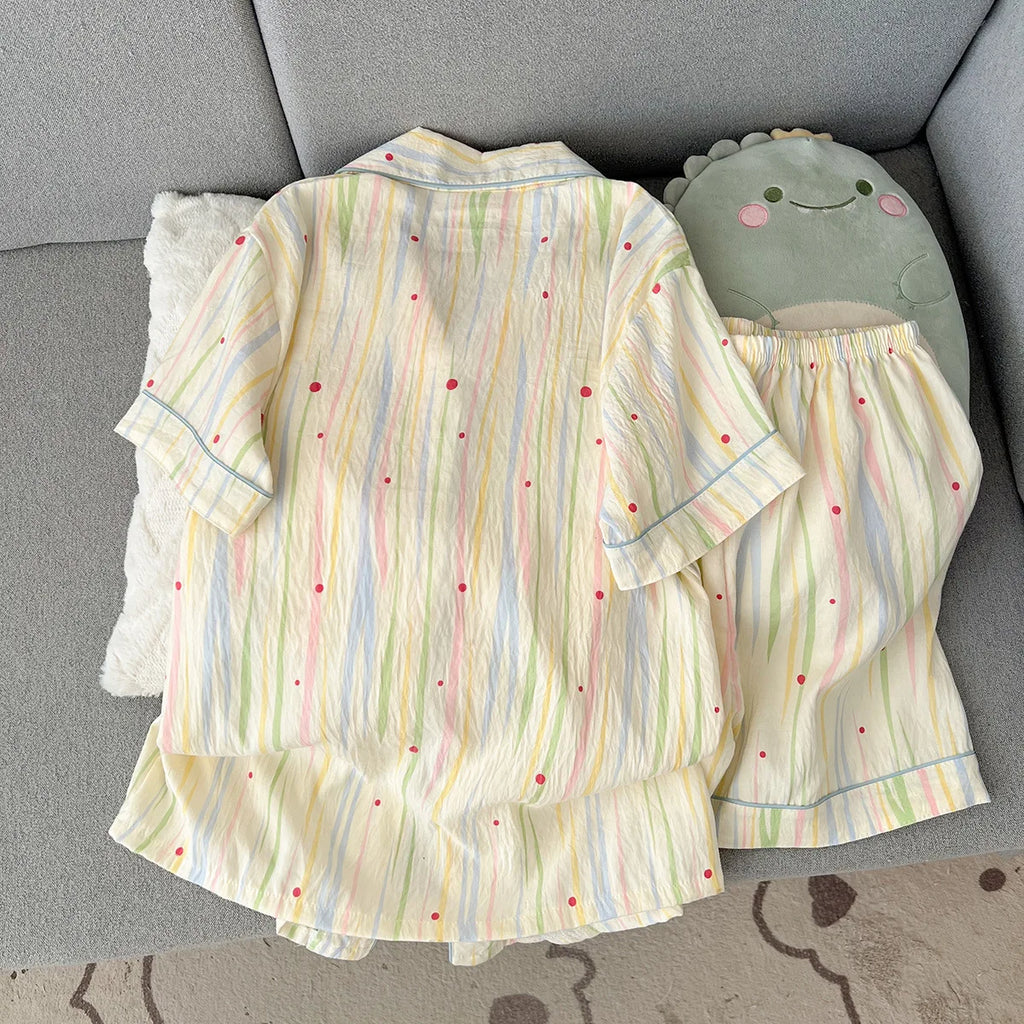 Summer 2026 New Short-Sleeved Shorts Pajamas Women's Cartoon Cute Girl Cardigan Set Ladies Sleepwear Breathable Homewear - Matrix-studios.com