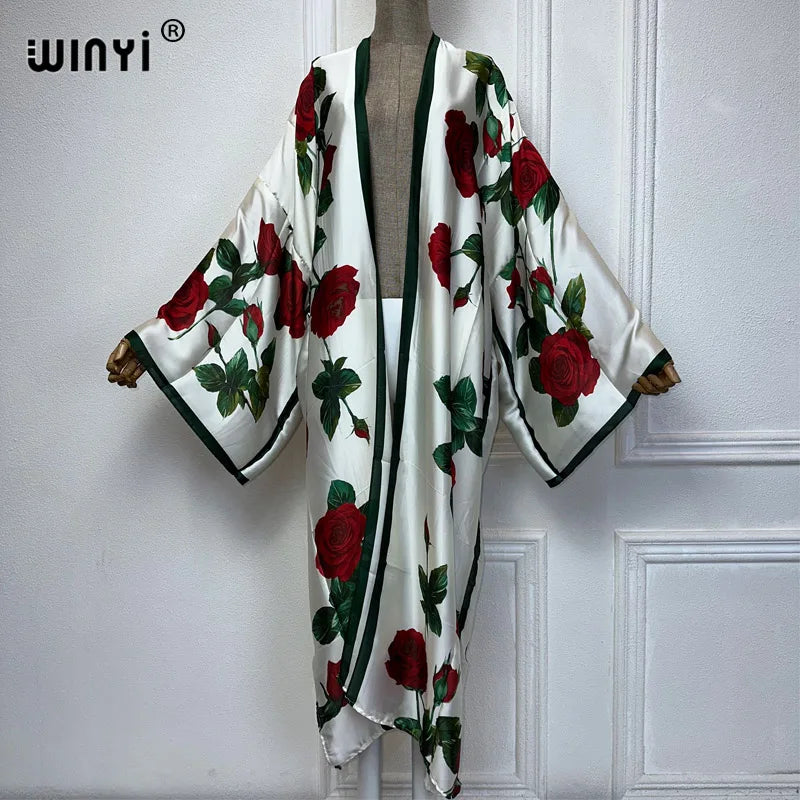 WINYI Summer Bohemian Kimono Beach Cover-Up Swim Suit Elegant African Women Boho Cardigan Sexy Holiday Long Sleeve Beach Dress - Matrix Studios