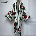 WINYI Summer Bohemian Kimono Beach Cover-Up Swim Suit Elegant African Women Boho Cardigan Sexy Holiday Long Sleeve Beach Dress - Matrix Studios