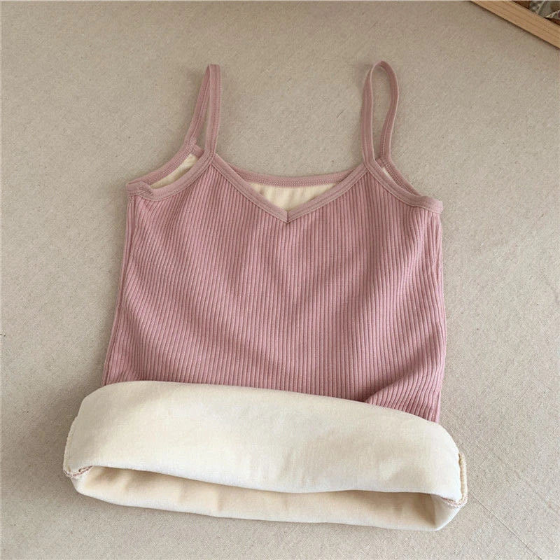 Women Sexy Solid Color Tops Thermal Casual Comfortable Elasticity Crop top Black Thin Velvet Sleeveless  Underwear Tank Top - Matrix-studios.com