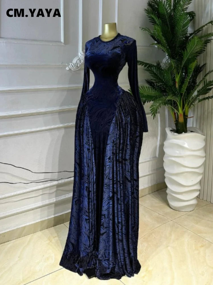 CM.YAYA Women O-neck Long Sleeve Pleated Inner A-line Maxi Dress 2026 Evening Sexy Party Birthday Vacation Long Dresses Vestidos - Matrix-studios.com