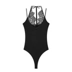 Women's Bodysuit 2026 New Fashion Summer Black Spliced Lace Bodysuit for Women Elegant Chic Personality Spaghetti Strap Bodysuit - Matrix Studios