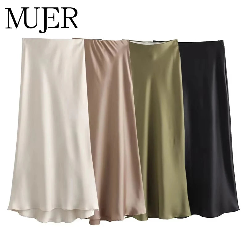 MUJER Woman 2026 Satin Skirt Women High Waist Long Skirts For Women Summer Black Midi Skirt Woman Office Elegant Women's Skirts - Matrix-studios.com