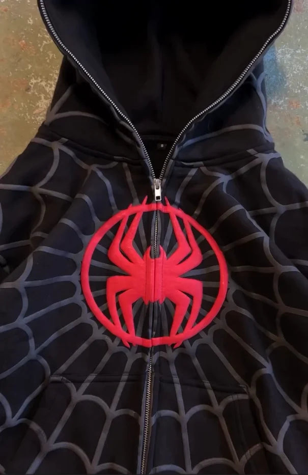 American Spider Pattern Embroidery Zip Up Hoodie Y2K Mens Womens Gothic Harajuku Jacket Fashion Hoodie Sweatshirt Casual Clothes