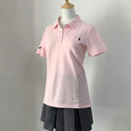 Deeptown Basic Embroidere T-Shirts Women Short Sleeve Polo Collar Japanese Style JK Tees Slim Preppy Solid Color Summer Youthful - Matrix-studios.com