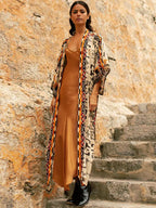 Bohemian Printed Bikini Cover-ups Elegant Self Belted Kimono Dress Tunic Women Plus Size Beach Wear Swim Suit Cover Up Q1228 - Matrix Studios