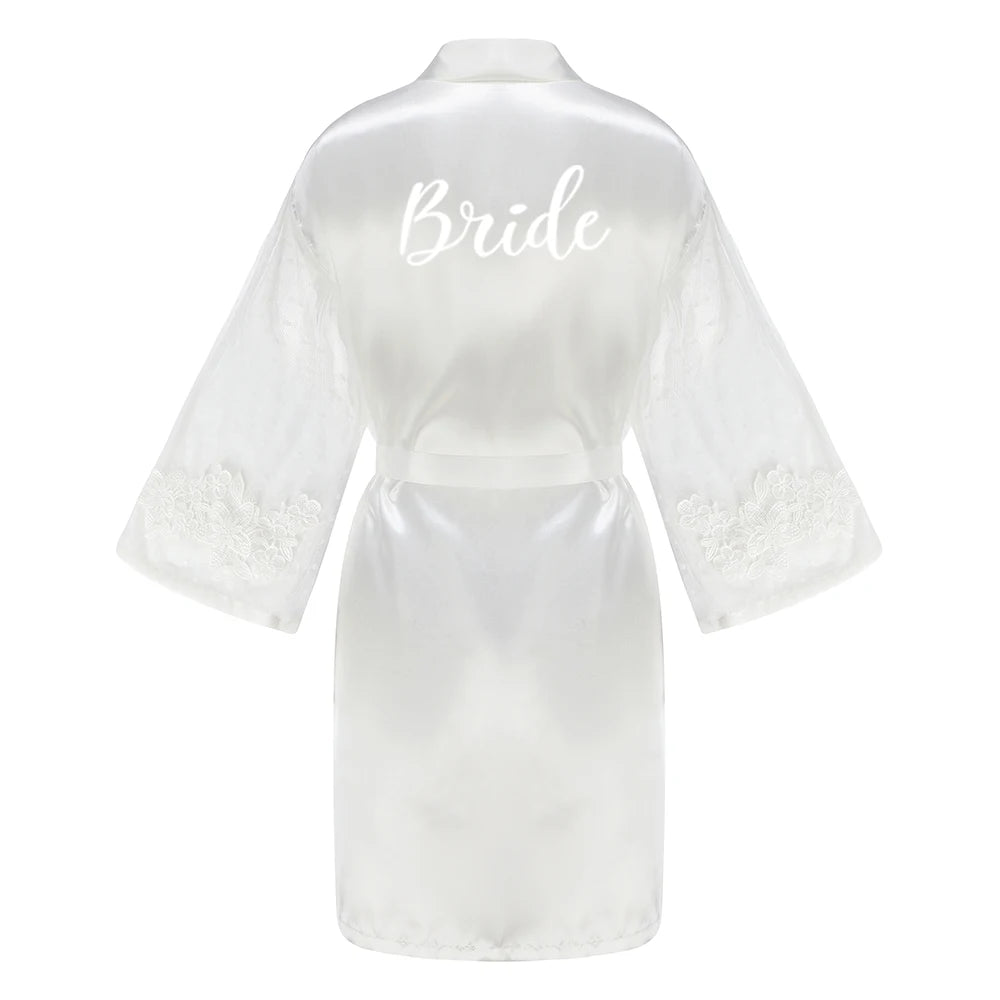 Caramel Wedding Bride Bridesmaid Robes Dressing Gown Sexy Women Bathrobe Night Shirts Short Women Kimono Mesh Sleeve - Matrix-studios.com