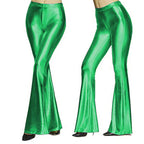 Women Shiny Flare Trousers Metallic Bell Bottoms Ruffle Wide Leg Pants Retro 70s Retro Disco Costume Stage Prom Club Trouser