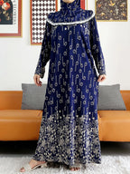 2023 Muslim Solid Cotton Abaya For Women Ramadan Prayer Garment Joint Hat Dubai Turkey Middle East Femme Robe Floral Loose Dress - Matrix-studios.com