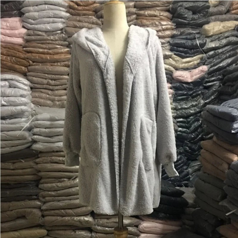 12 Colors Fleece Sweatshirt Long Cardigans Autumn Winter Female Long Sleeve Double Side Wear Flurry Loose Hoodie Coats Outwear - Matrix Studios