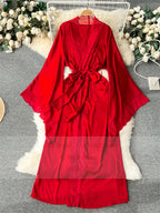 Ultra Long Birde Wedding Robe Dress White Kimono Lady Loose Sleepwear Sexy Big Lace Sleeve Bathrobe Nightwear Rayon Peignoirs - Matrix-studios.com