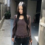 Karrram Japanese Y2k Knitted Tops Two Piece Set Vintage Harajuku Button Knit T-shirt Sets Korean 2000s Style Knitwear American - Matrix-studios.com