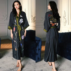 Print Flower Long Kimono Bathrobe Gown Sexy Women Half Sleeve Wedding Robe Nightgown Spring Summer Rayon Home Dress Sleepwear - Matrix-studios.com