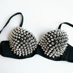 Silver Rivets Punk Rave Bralette Lingerie Gothic Bra Top Sexy Push Up Brassiere Nightclub Party Bar Fashion Hot Bras for Women - Matrix Studios