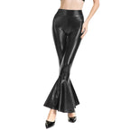 Women Shiny Flare Trousers Metallic Bell Bottoms Ruffle Wide Leg Pants Retro 70s Retro Disco Costume Stage Prom Club Trouser