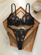 Black Feathers Comfortable Underwear Set Soft And Stylish Women's Intimate Apparel Ensemble - Matrix-studios.com
