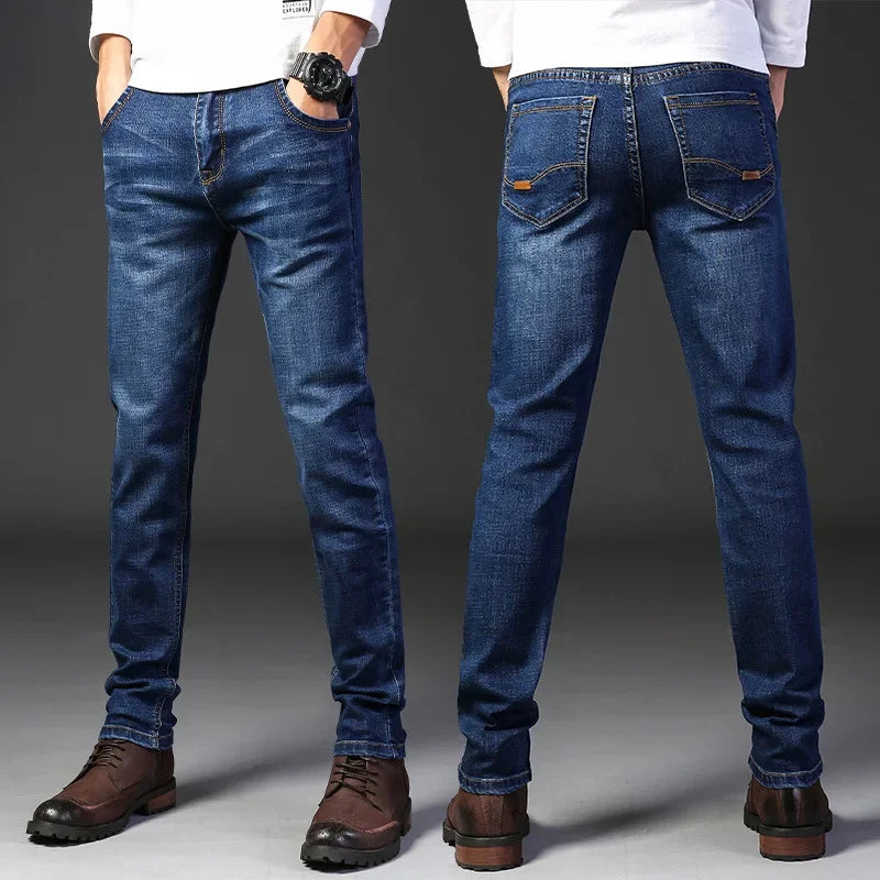 New Men Light Luxury Stretch Slim Fit Pants Comfortable Soft Business Fashion Straight Casual Denim Trousers Male Brand Clothing - Matrix Studios