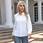 Women Spring Autumn Style Blouses Shirts Lady Casual Long Sleeve Turn-down Collar Solid Color Blouse Tops - Matrix-studios.com