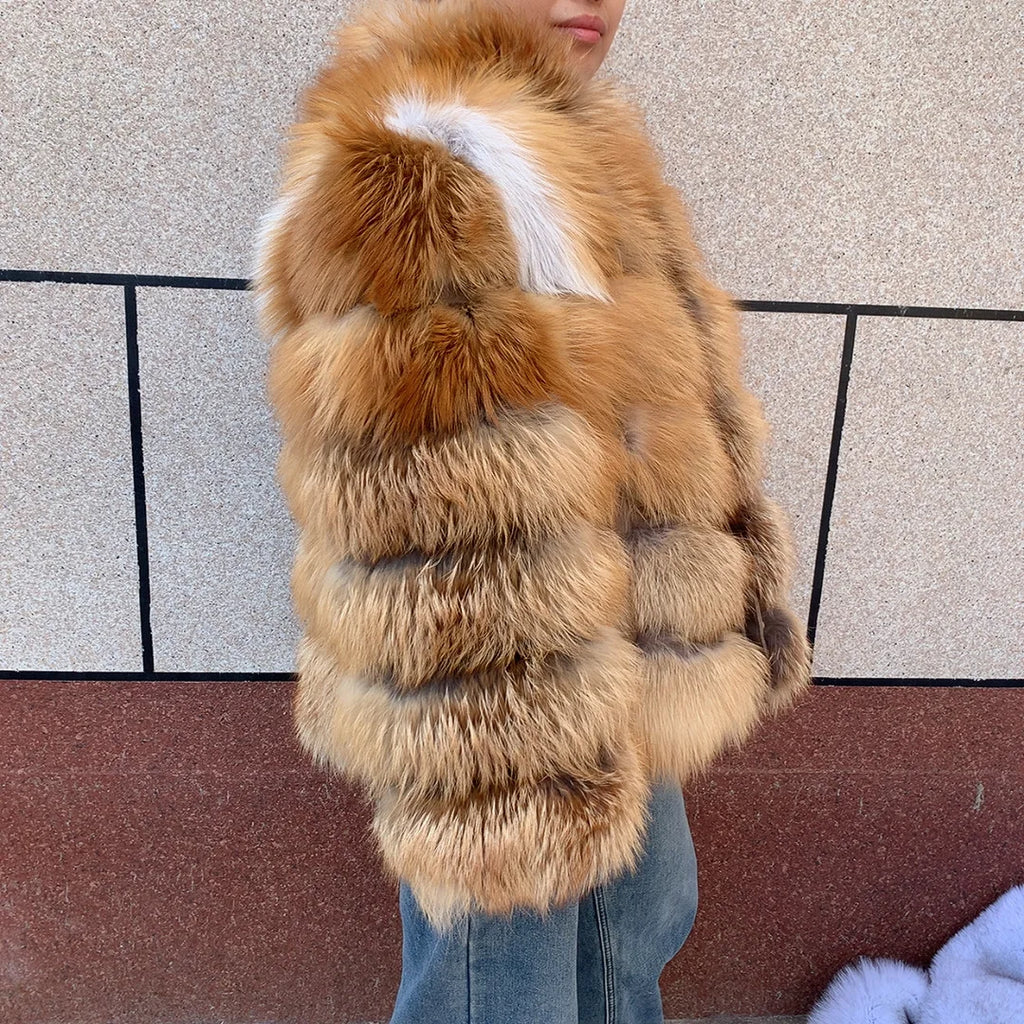 HUA QIU MEI SI Natural Red Fox Fur Jacket for Women's Winter Warmth 100% True Fur Leather Jacket Red Fox Jacket - Matrix Studios