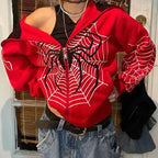 Y2k Rhinestone Skeleton Hoodies Women Gothic Black Zip Up Oversized Sweatshirts Female Retro Harajuku Hooded Jackets Streetwear - Matrix Studios