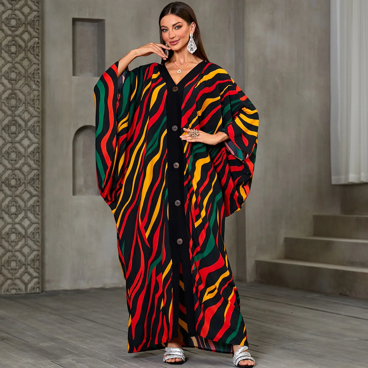 Caftans for Women Plus Size V-Neck Batwing Sleeve Kaftan Dress for Beach Swimwear Cover-Up Loungewear Mumu Dresses - Matrix Studios