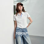 TOYOUTH Women Polo T-Shirt 2026 Summer New Regular Fit Short Length Waist Cinched Smart Casual Light Sporty Trendy Tops - Matrix-studios.com