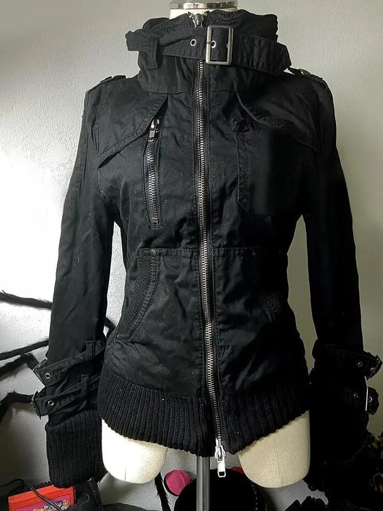 Subculture Gothic Women Coats with Hoodies Vintage Korean Harajuku Black Jackets Faux Fur Coat Female Loose Casual Sweatshirt - Matrix Studios